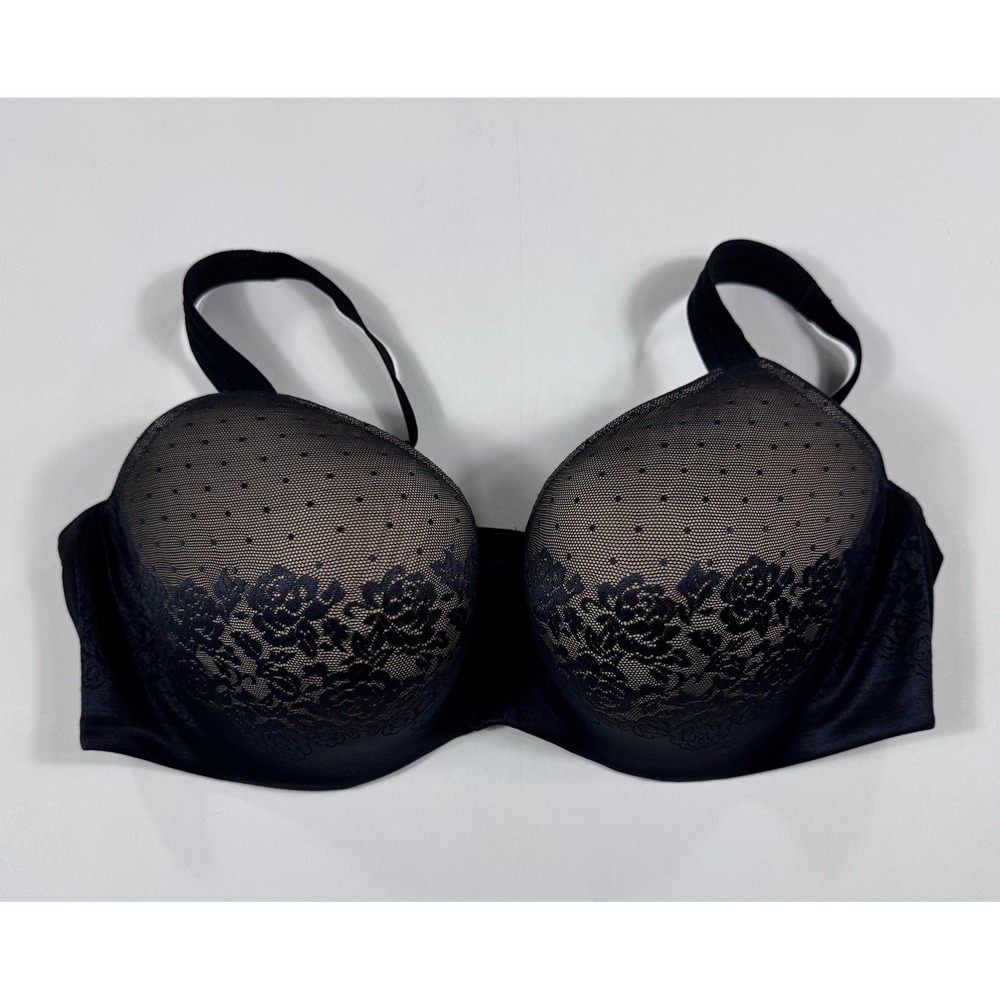 Soma‎ Stunning Support Balconet Bra Black 42DD Lace Dot Mesh Straps